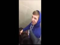 A friend in the toilet gives in the mouth